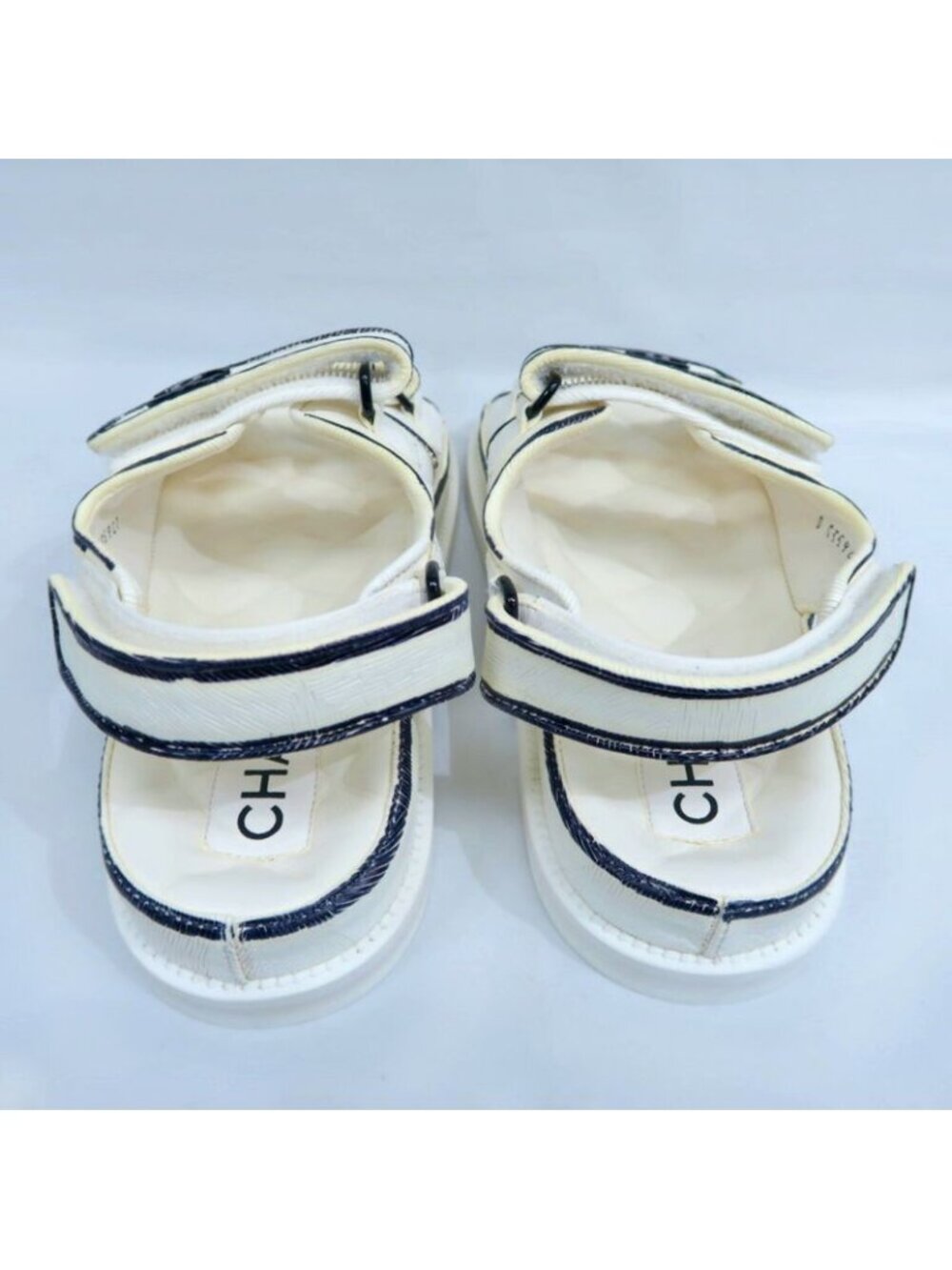 Chanel Velcro Comfort Sandals CC Mark Off White Black 38C - Picture 4 of 10